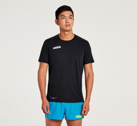 Hoka One One Performance Short Sleeve - Top Homem Pretas | PT-8RQC0uw